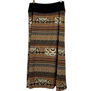Women with Control Midi Skirt Large Petite Brown Geometric Print Pull On
